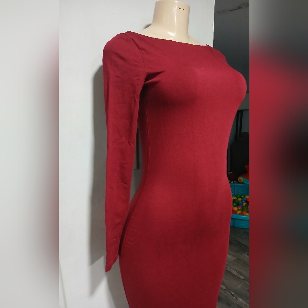 Wild Fable Elegant Burgundy Long Sleeve Dress - Picture 3 of 6